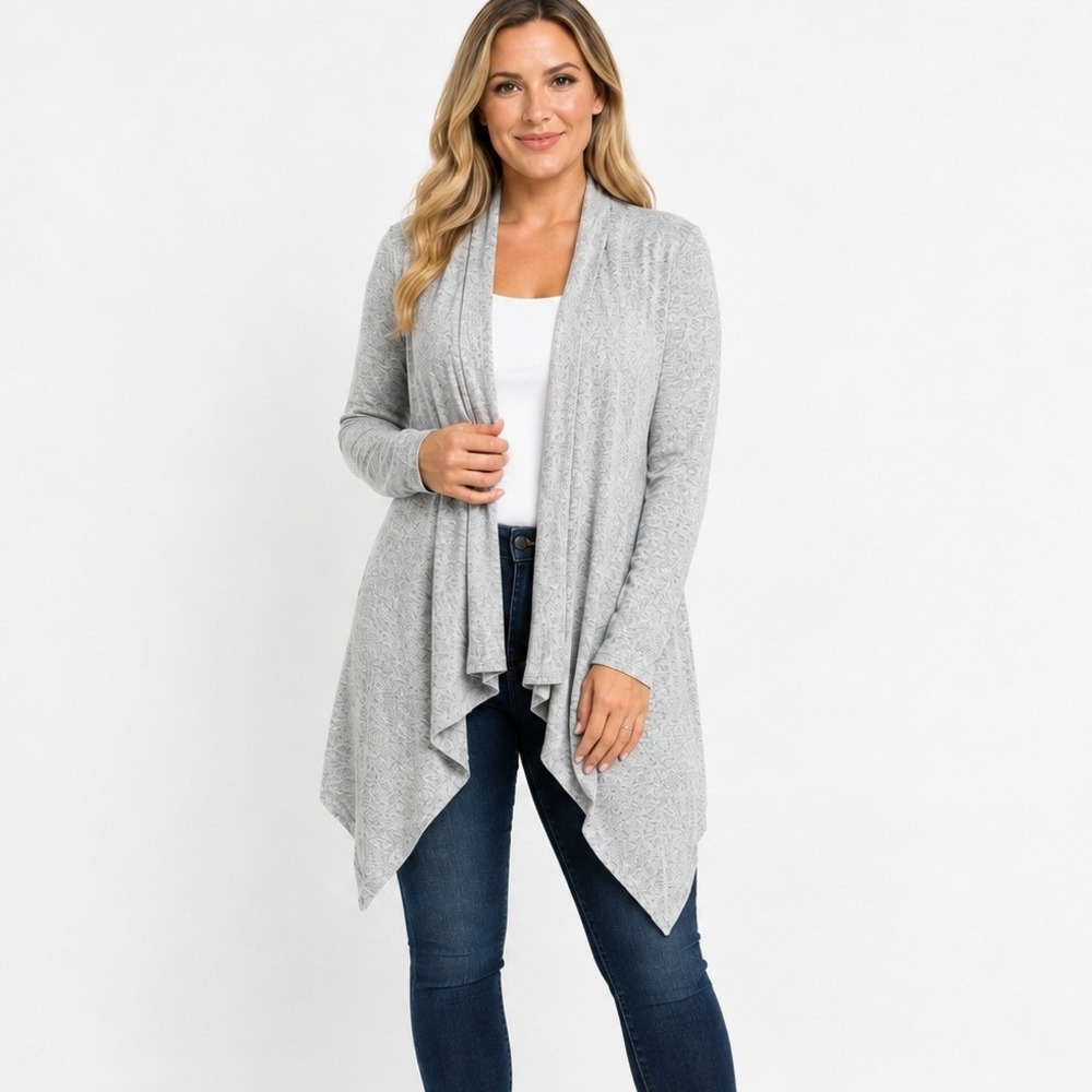 Banana Republic Womens XS Gray Waterfall Sharkbite Cardigan Heathered Draped